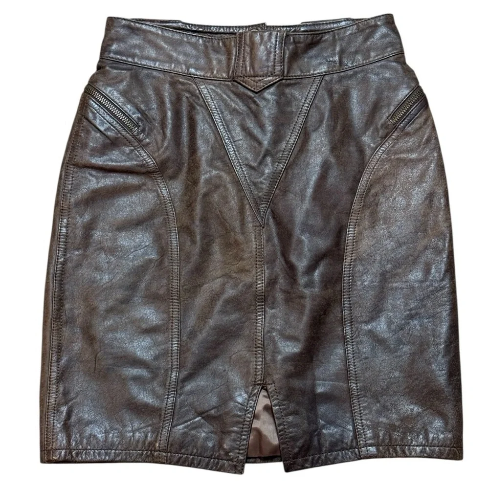 Tannery West Vintage Chocolate Brown Leather Skirt Women’s Size 6 EUC